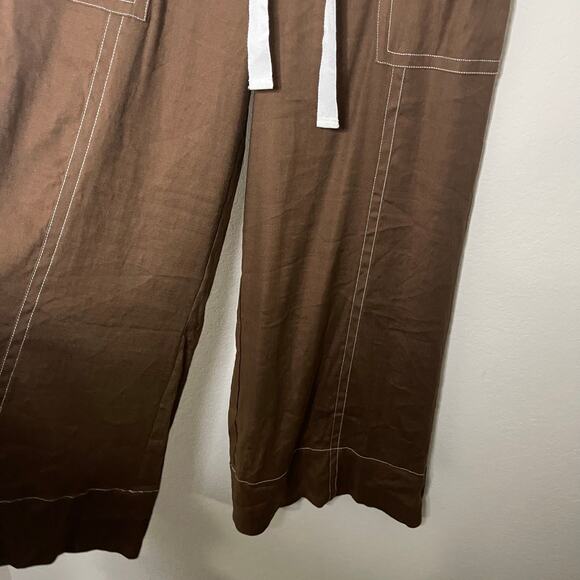 NEW Anthropologie Maeve La Ponche Linen Blend Wide-Leg Pants Brown - Size S - Picture 3 of 6